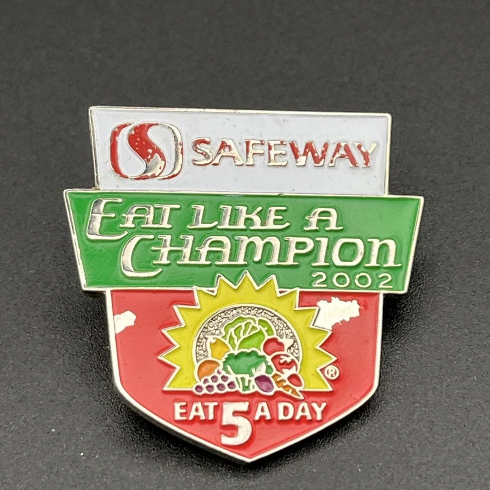 Safeway Eat Like A Champion 2002 Eat 5 Fruits Vegetables A Day Lapel Hat Pin